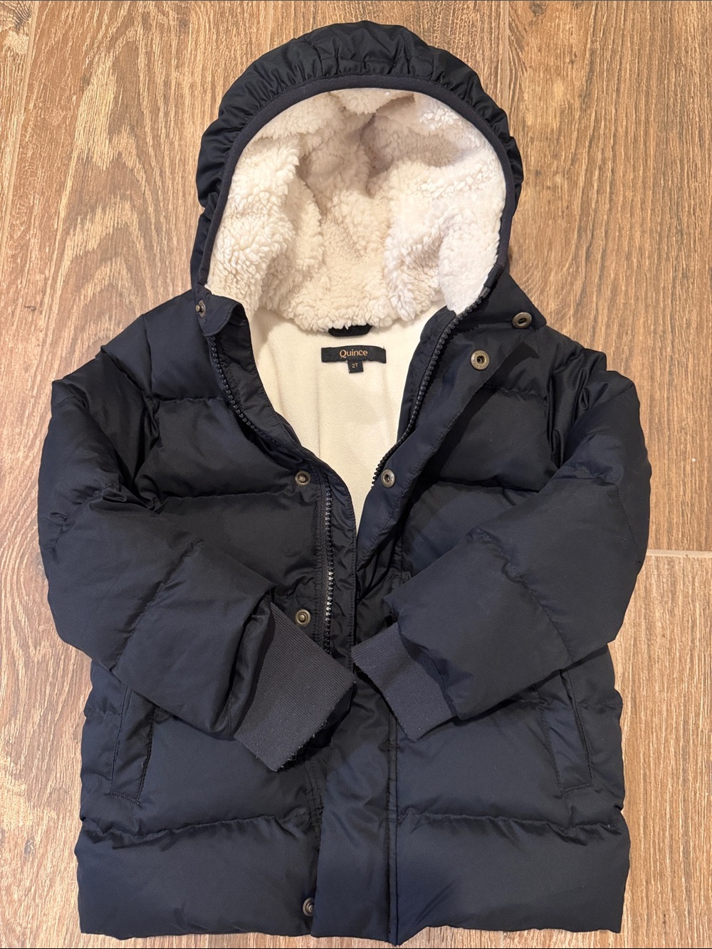 Quince Black Kids Puffer Jacket with Sherpa Hood